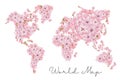 World map of cherry blossoms on a white background. Royalty Free Stock Photo